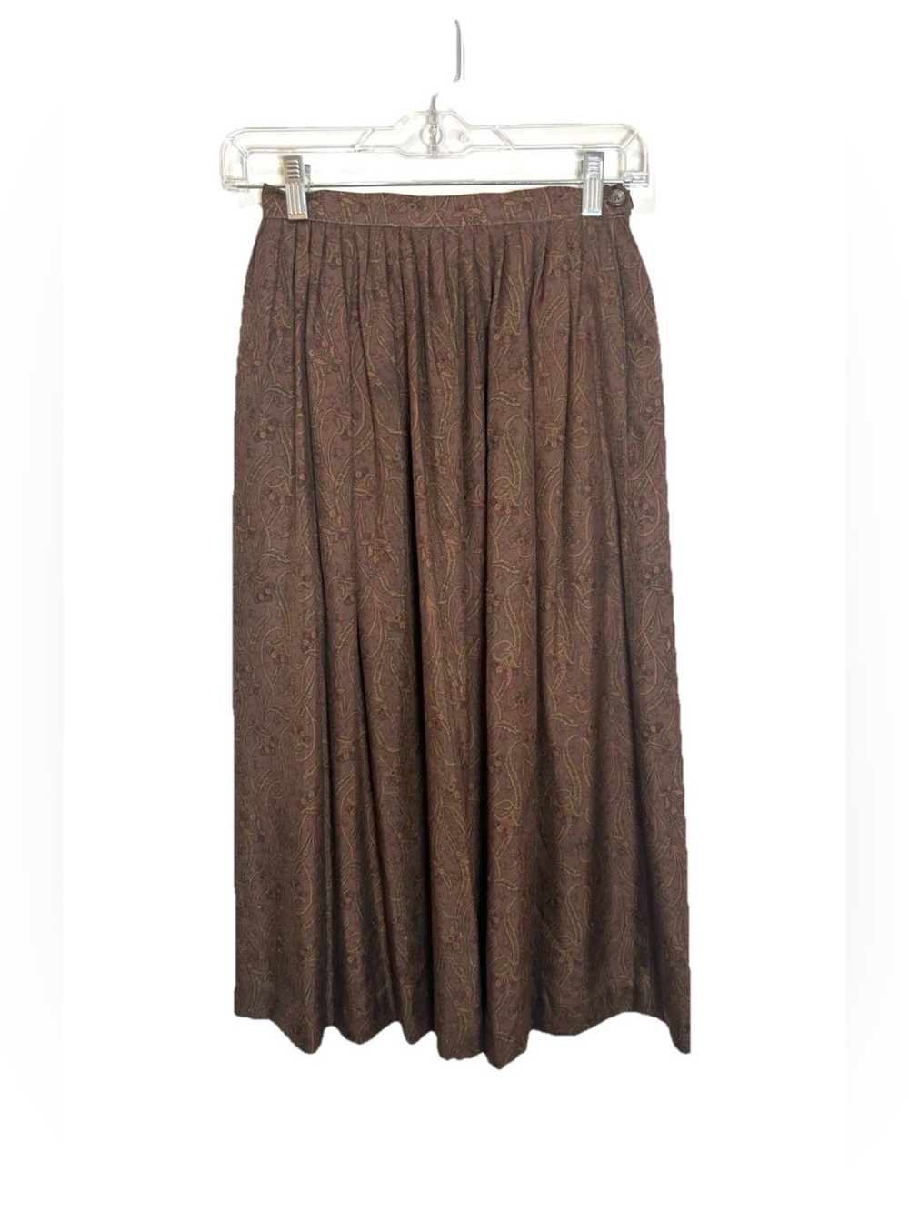 Vtg Ralph Lauren Skirt 100% Silk Womens Sz 4 Brown Paisley A-Line Midi Old Money